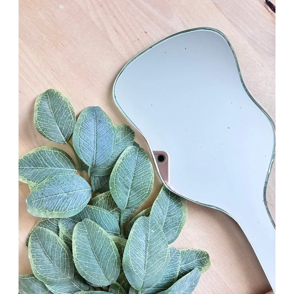 Vintage 1960s Frameless Hand Mirror Mid Century Modern Glass Vanity